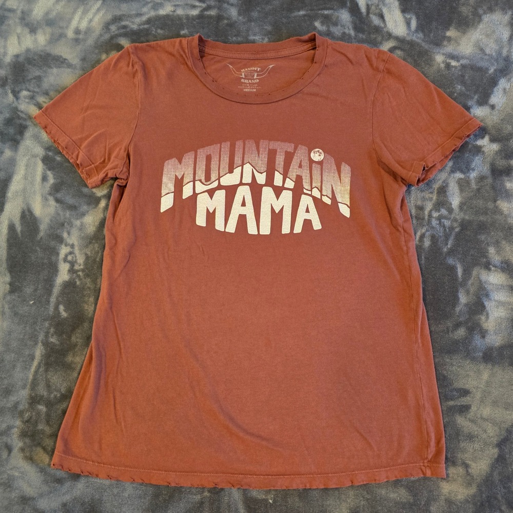 Bandit Brand Mountain Mama Graphic T-Shirt Rust Terracotta Distressed Medium